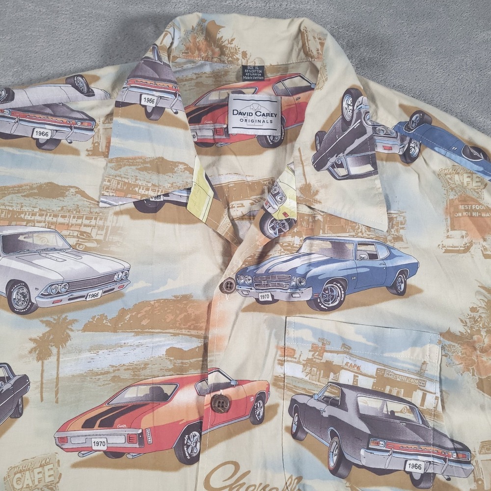 David Carey Shirt Mens XL Chevelle Chevy AOP Short Sleeve Button‎ Up Hawaiian